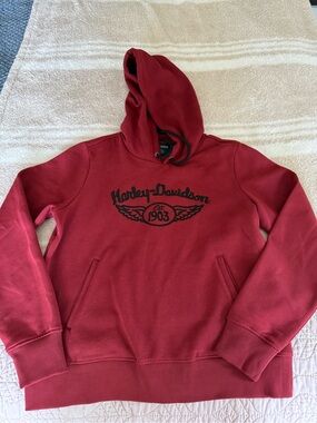 Harley-Davidson Women’s Red Crewneck Hoodie with Black Logo Size Large